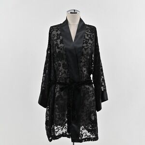 Victorias Secret‎ Gold Label Velvet Robe OS Black Floral Whimsigoth Satin Kimono